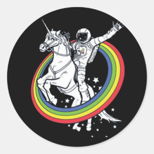 Sticker Rond Astronaute chevauchant une licorne 