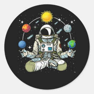Sticker Rond Astronaute de la méditation Lotus Zen Planètes de