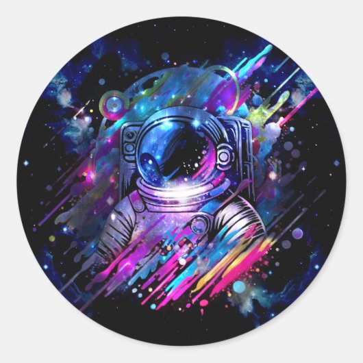 Sticker Rond Astronaute de l'espace étoilé éclaboussé de couleu (Devant)