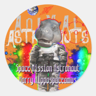 Sticker Rond Astronaute d'hippopotame de galaxie dans l'espace