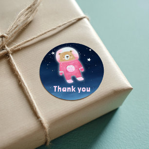 Sticker Rond Astronaute du Merci de l'Ours de l'espace rose