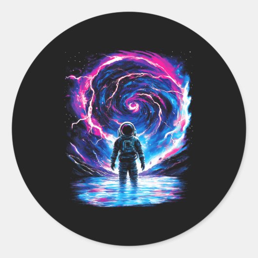 Sticker Rond Astronaute Espace Cosmique Extérieur Galaxie Scien (Devant)