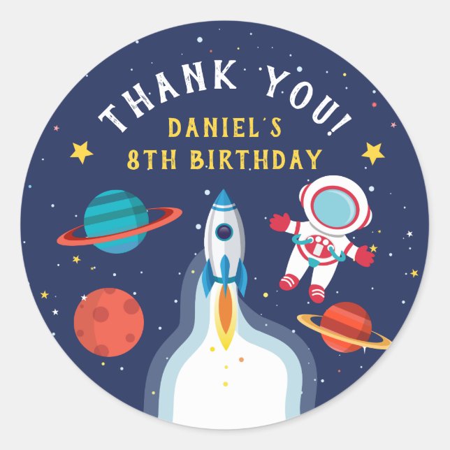Sticker Rond Astronaute Espace extra-atmosphérique Merci d'anni (Devant)