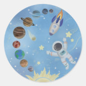 Sticker Rond Astronaute Fusée Spatiale Navire Planètes (Devant)