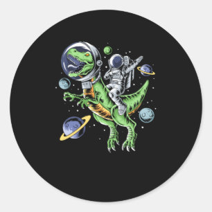 Sticker Rond Astronaute Riding T-Rex Dinosaur Astro T-Rex Space