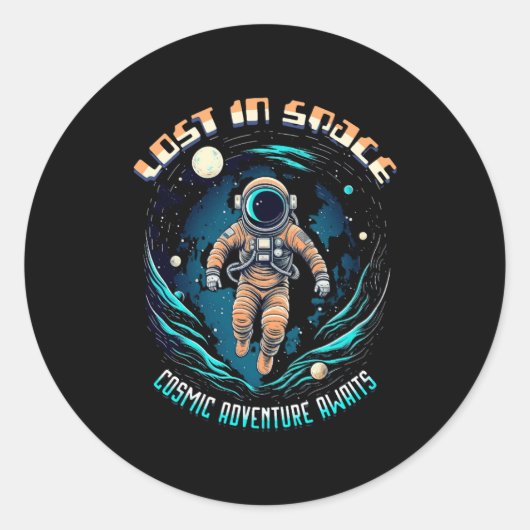 Sticker Rond Astronaute Spatial - Perdu Dans L'Espace (Devant)