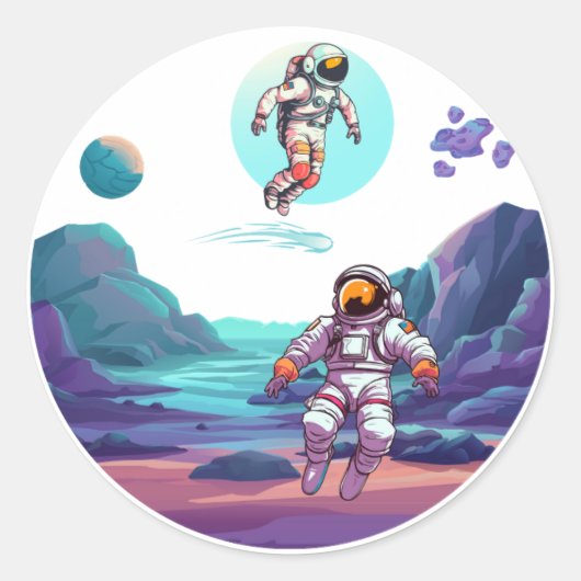 Sticker Rond Astronautes dans l'espace (Devant)