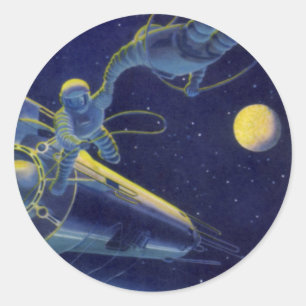 Sticker Rond Astronautes de la science-fiction vintage dans l'e