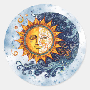 Sticker Rond Astronomie céleste Jaune Bleu Mariage