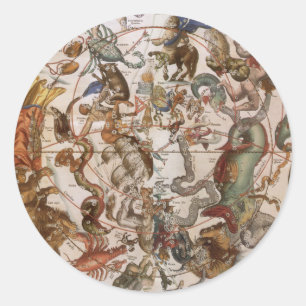 Sticker Rond Astronomie Vintage, Constellations du ciel austral
