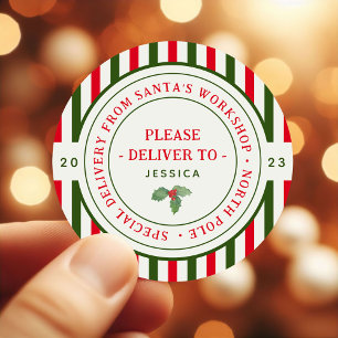 Sticker Rond Atelier du Père Noël au Pôle Nord Cadeau de Noël p