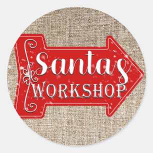 Sticker Rond Atelier du Père Noël Flèche Rustique Noël Fêtes