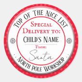 Sticker Rond Atelier du pôle Nord de Noël Nom personnalisé Clas (Devant)