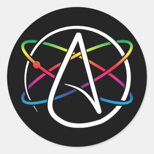 Sticker Rond Atheist Atom Rainbow (Devant)