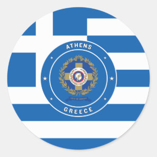 Sticker Rond Athènes, Grèce Emblème & Drapeau