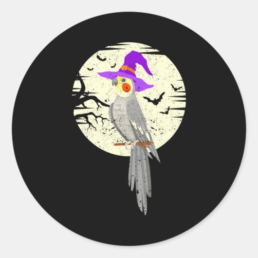 Sticker Rond Atiel Bird Witch Hat Funny Halloween Animal Lover  (Devant)