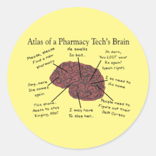 Sticker Rond Atlas du cerveau d'un technicien en pharmacie