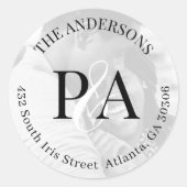 Sticker Rond Atmosphere Mariage Suite Monogramme Adresse de ret (Devant)