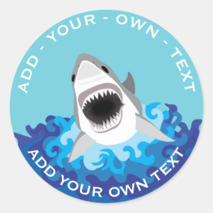 Sticker Rond Attaque de requin - ajoutez votre propre texte