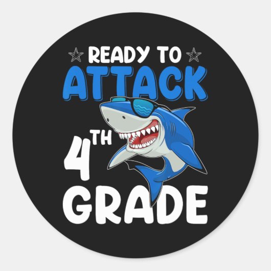 Sticker Rond Attaquer le requin de 4e année Enseignant de 4e an (Devant)