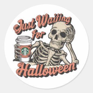 STICKER ROND ATTENDRE JUSTE POUR HALLOWEEN
