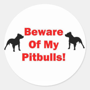 Sticker Rond Attention à Pitbull
