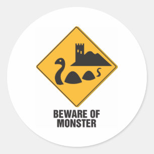 Sticker Rond Attention Au Loch Ness Monster