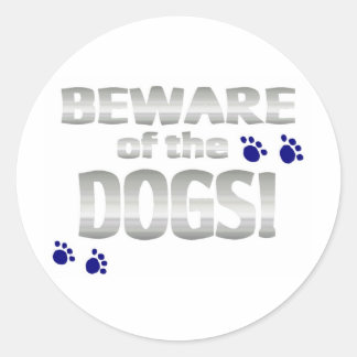 Sticker Rond Attention aux chiens ! avec des empreintes de patt