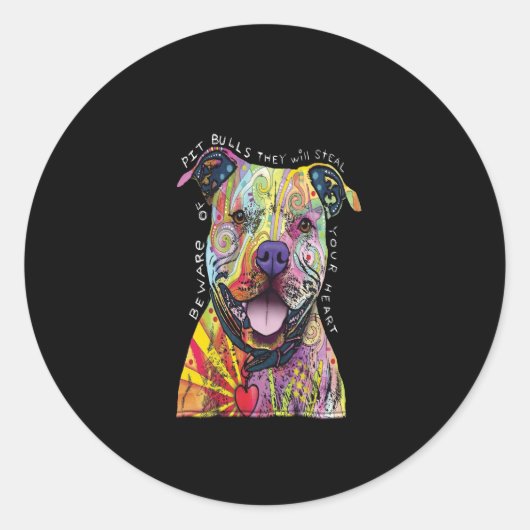 Sticker Rond attention aux chiens Pitbull, ils vous voleront le (Devant)