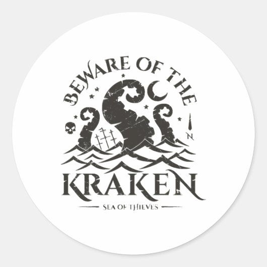 Sticker Rond Attention aux Kraken (Devant)
