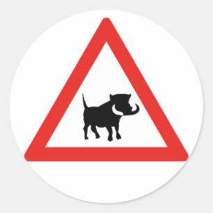 Sticker Rond Attention aux phacochères, signalisation routière,