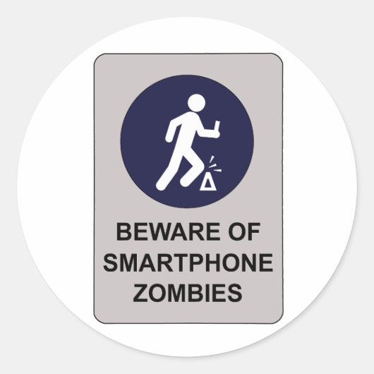Sticker Rond Attention aux smartphones, signe Zombie (Devant)