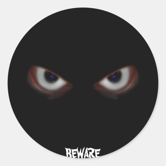 STICKER ROND ATTENTION AUX YEUX MAUVAIS (Devant)