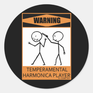 Sticker Rond Attention! Joueur temporaire Harmonica