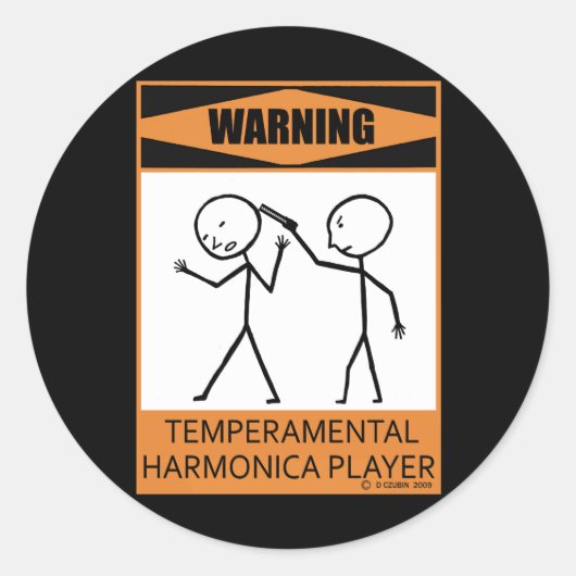 Sticker Rond Attention! Joueur temporaire Harmonica (Devant)
