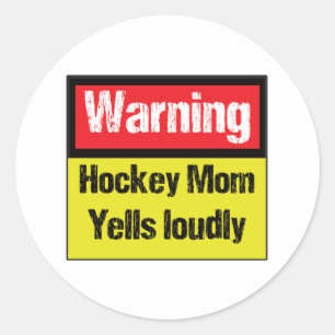 Sticker Rond Attention Maman de hockey hurle fort