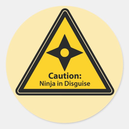Sticker Rond Attention : Ninja déguisé (Shuriken) (Devant)