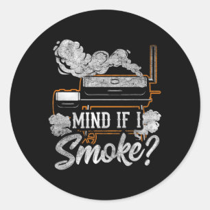 Sticker Rond Attention Si Je Fume Drôle Barbecue Fumeur Grillan