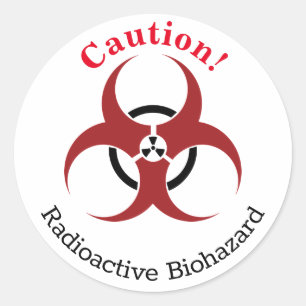 Sticker Rond "Attention !" Symbole de risque biologique radioac