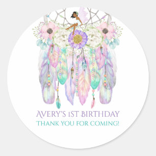 Sticker Rond Attrape-rêves féerique ethnique boho Pastels Plume