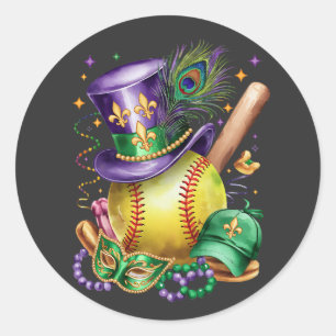 Sticker Rond Attrayant Mardi Gras Mix Softball Costume Festime