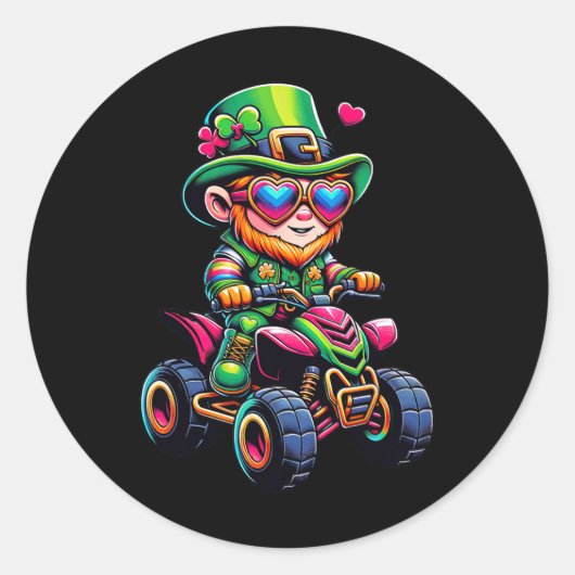 Sticker Rond Atv 4 Wheeler Leprechaun Enfants Hommes Femmes St  (Devant)