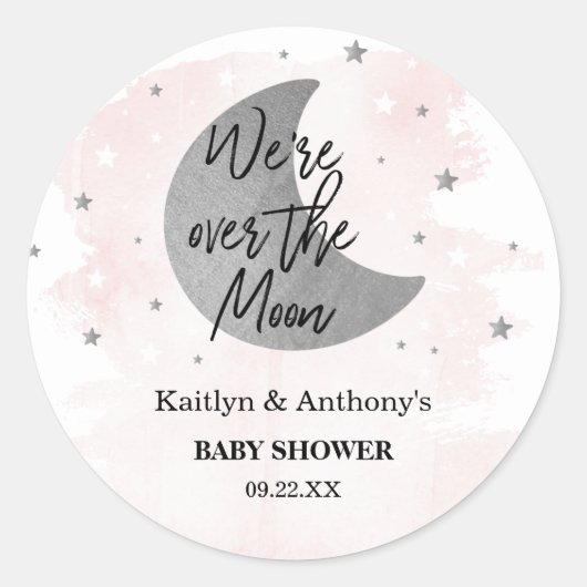 Sticker Rond Au-Dessus De La Lune | Filles Baby shower Classic (Devant)