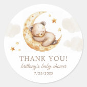 Sticker Rond Au-dessus de la lune Ours bébé Merci de douche (Devant)