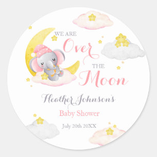 Sticker Rond Au-Dessus Du Baby shower De La Fille Eléphante De 