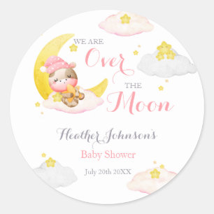 Sticker Rond Au-Dessus Du Baby shower De Vache De Fille Lune