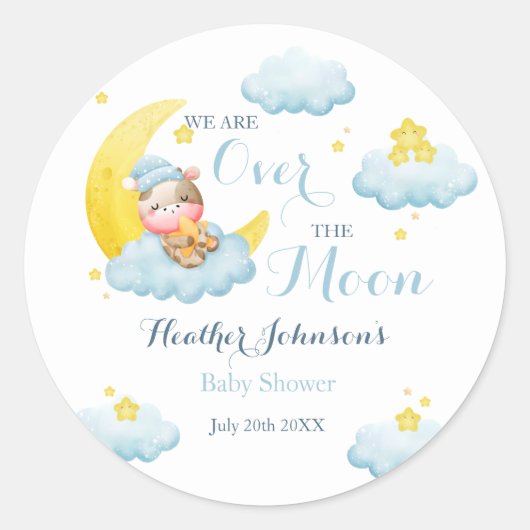 Sticker Rond Au-Dessus Du Baby shower De Vache Lune Boy (Devant)