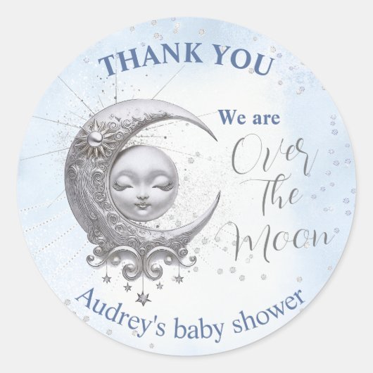 Sticker Rond Au-Dessus Du Baby shower Lune Blue Boy (Devant)