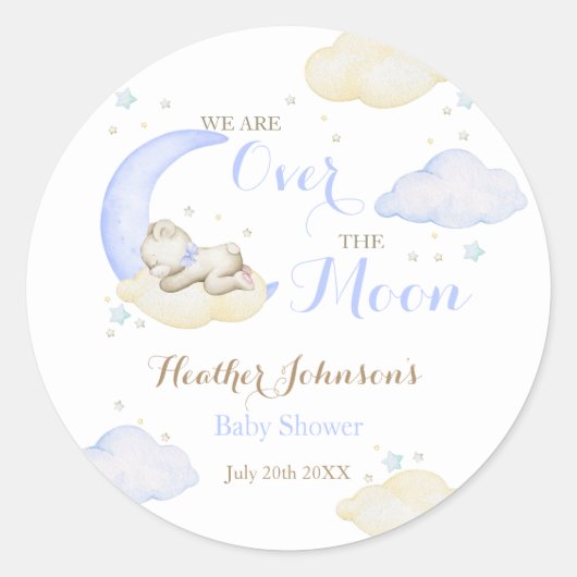 Sticker Rond Au-dessus du Baby shower Lune Boy Bear (Devant)