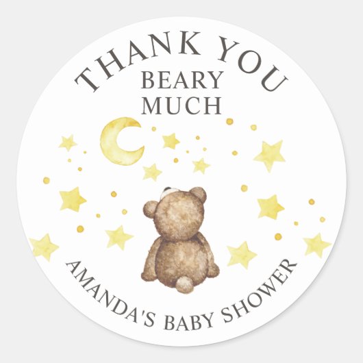 Sticker Rond Au-Dessus Du Baby shower Lune Teddy Bear (Devant)